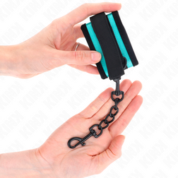 Menottes bondage nylon à velcro liseré turquoise avec chaîne — image 4