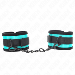 Menottes bondage nylon à velcro liseré turquoise avec chaîne — image 2