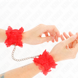 KINK red stretch lace wrist cuffs.