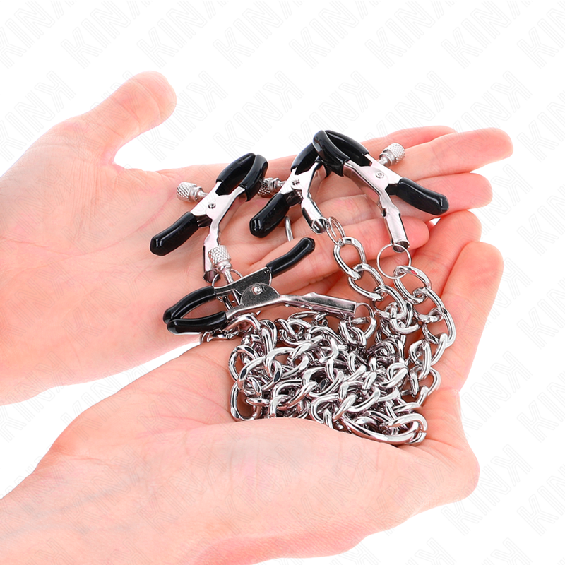 KINK 4 PINCES A METON CHAINE 32 CM AVEC PETITES CHAINES 14 CM