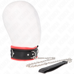 Collier noir rembourré liseré rouge et laisse chaîne — Kink