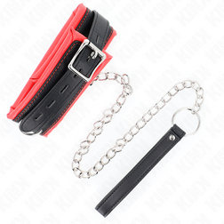 Collier noir rembourré liseré rouge et laisse chaîne — Kink — vue 2