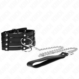 Collier large 3 bandes noires et laisse chaîne — Kink — vue 2