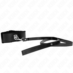 Collier simili-cuir noir doublé fausse fourrure et laisse longue — vue 4