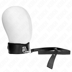 Collier simili-cuir noir doublé fausse fourrure et laisse longue