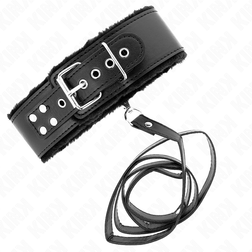Collier simili-cuir noir doublé fausse fourrure et laisse longue — vue 2