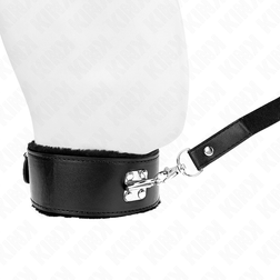 Collier simili-cuir noir doublé fausse fourrure et laisse longue — vue 3
