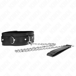 Collier cuir noir 65 cm + laisse chaîne argent 54 cm — vue 4
