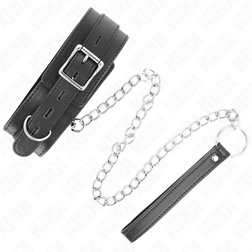 Collier cuir noir 65 cm + laisse chaîne argent 54 cm — vue 5