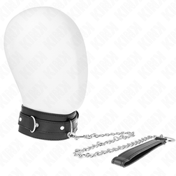 Collier cuir noir 65 cm + laisse chaîne argent 54 cm