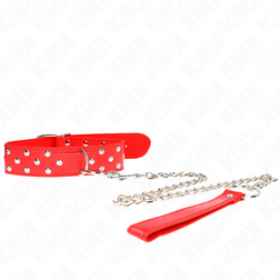 Collier BDSM rouge à rivets plats et laisse chaîne — Kink — vue 5