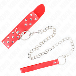 Collier BDSM rouge à rivets plats et laisse chaîne — Kink — vue 3