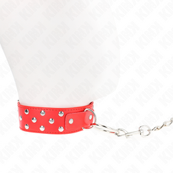 Collier BDSM rouge à rivets plats et laisse chaîne — Kink — vue 4