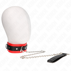Collier BDSM noir bordé rouge avec laisse chaîne 65 cm — Modèle 3