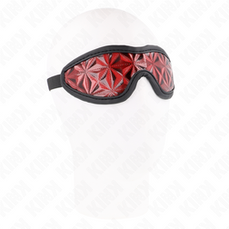 Harnais Bandeau yeux bicolore rouge et noir motif diamant 20,5 cm en Cuir végan vu de face
