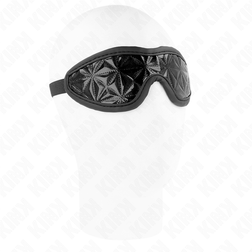 Benda KINK nera con motivo a diamante vista di tre quarti su una testa di manichino, con elastico visibile