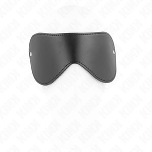 Bandeau pour les yeux KINK vu de face, en similicuir noir lisse avec deux rivets argentés
