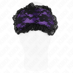 Bandeau noir et violet couvrant les yeux d'un mannequin, vu de face