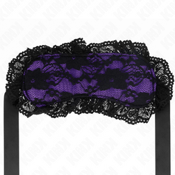 Bandeau dentelle modèle 2 vu de face, avec ses motifs floraux, ses volants et ses liens noirs