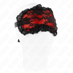 Harnais Bandeau yeux dentelle noire sur fond rouge opaque 22,5 cm en Nylon vu de face