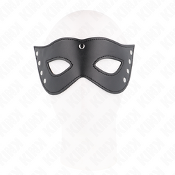 Gros plan sur la texture de l'accessoire Masque BDSM cuirette à 4 rivets