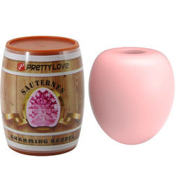 Œuf masturbateur rose et son emballage en forme de tonneau