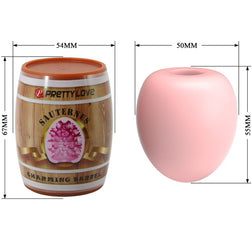 Schéma technique avec les dimensions de l'œuf masturbateur et du tonneau