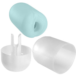 Œuf masturbateur bleu avec son étui de protection transparent