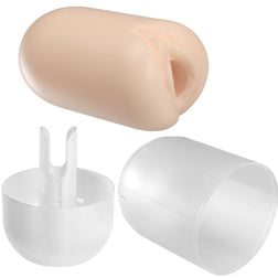 Œuf masturbateur avec son étui de protection en plastique transparent