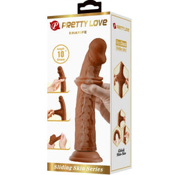 Sharife 25,4 cm brown sliding-skin dildo without balls — side view