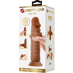 Gode réaliste peau coulissante 18,4 cm brun — vue de profil