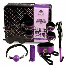Kit BDSM 8 pièces simili cuir violet — Secret Bondage Purple