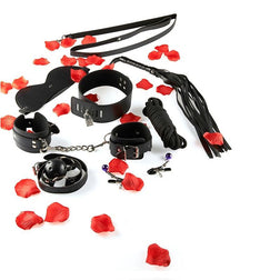 Harnais Toyjoy Kit BDSM débutant complet 7 accessoires Just for You noir vu de face