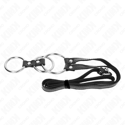 Triple cockring métal + ceinture cuir ajustable — Triple Ring Belt — emballage