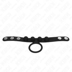 Cockring + ball strap cuir large à boutons pression 3,5 cm — gros plan