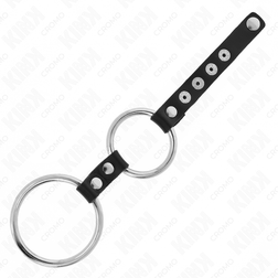 Double cockring métal relié cuir — vue de profil