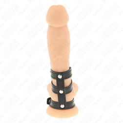 Triple cockring cuir avec boutons à pression — vue de profil
