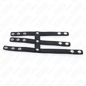 Triple cockring cuir avec boutons à pression — autre angle