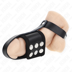 KINK ANNEAU DE CAGE A PENIS EN CUIR AVEC SANGLE REGLABLE DE SEPARATION DES BALLES REVETUEUSE