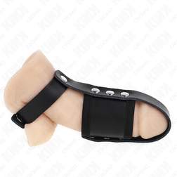 Cockring Kink Ring Power Harnais cuir + sangle réglable couilles — Cage Strap en Cuir noir vu de face