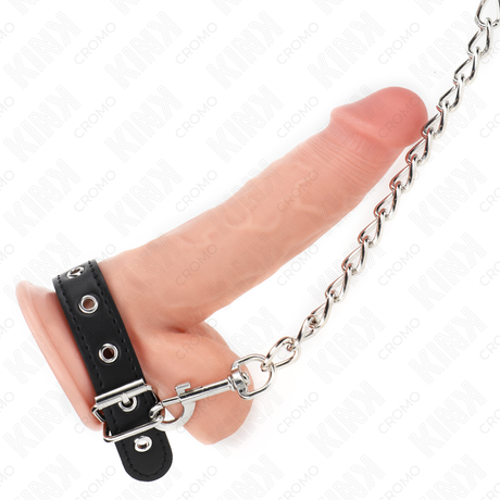 KINK ANNEAU PENIS EN CUIR AVEC SANGLE 215 X 2 CM ET CHAINE EN METAL 60 CM