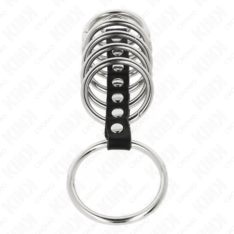 Cage 7 anneaux métal et cuir 3,2 à 5 cm — gros plan
