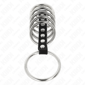 Cage 7 anneaux métal et cuir 3,2 à 5 cm — gros plan