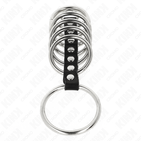 Cage 7 anneaux métal et cuir 3,2 à 5 cm — gros plan