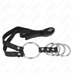 4 anneaux métal sur verge + ceinture cuir — vue détaillée
