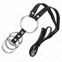 4 anneaux métal sur verge + ceinture cuir — emballage