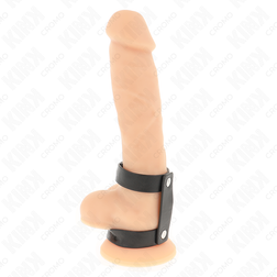 Double cockring cuir ajustable base verge et testicules — vue de profil