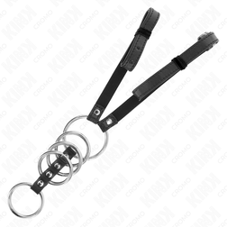 Cockring-Cage mit 5 Metallringen und 112-cm-Lederharness – Ring Power – Detailansicht