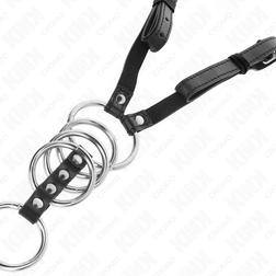 Cockring-Cage mit 5 Metallringen und 112-cm-Lederharness – Ring Power – Verpackung