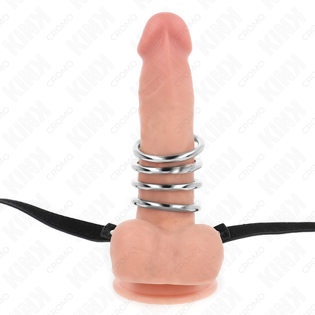 Cockring Cage 5 anneaux métal et harnais cuir taille 112 cm — gros plan